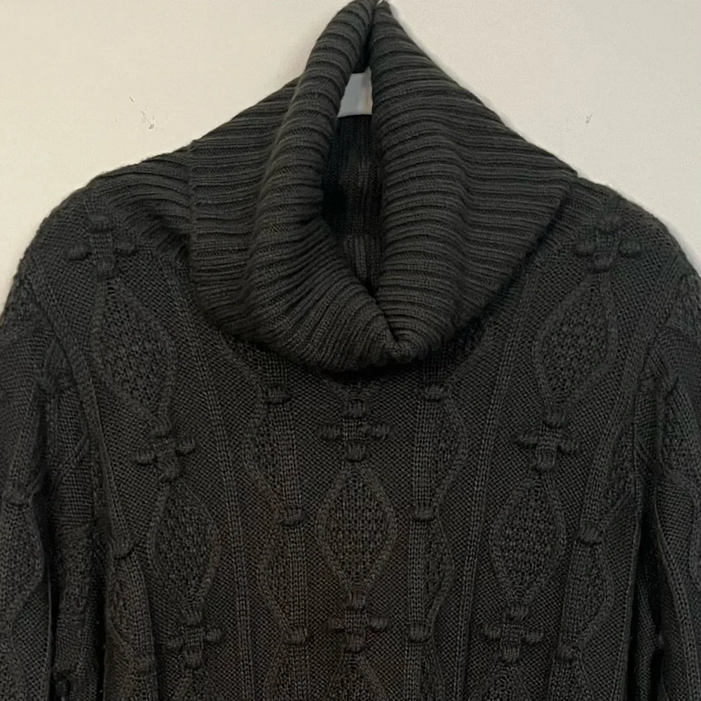 Gretchen Scott Knot Enough Turtleneck Sweater Dark Gray M Aran Pattern Bobble